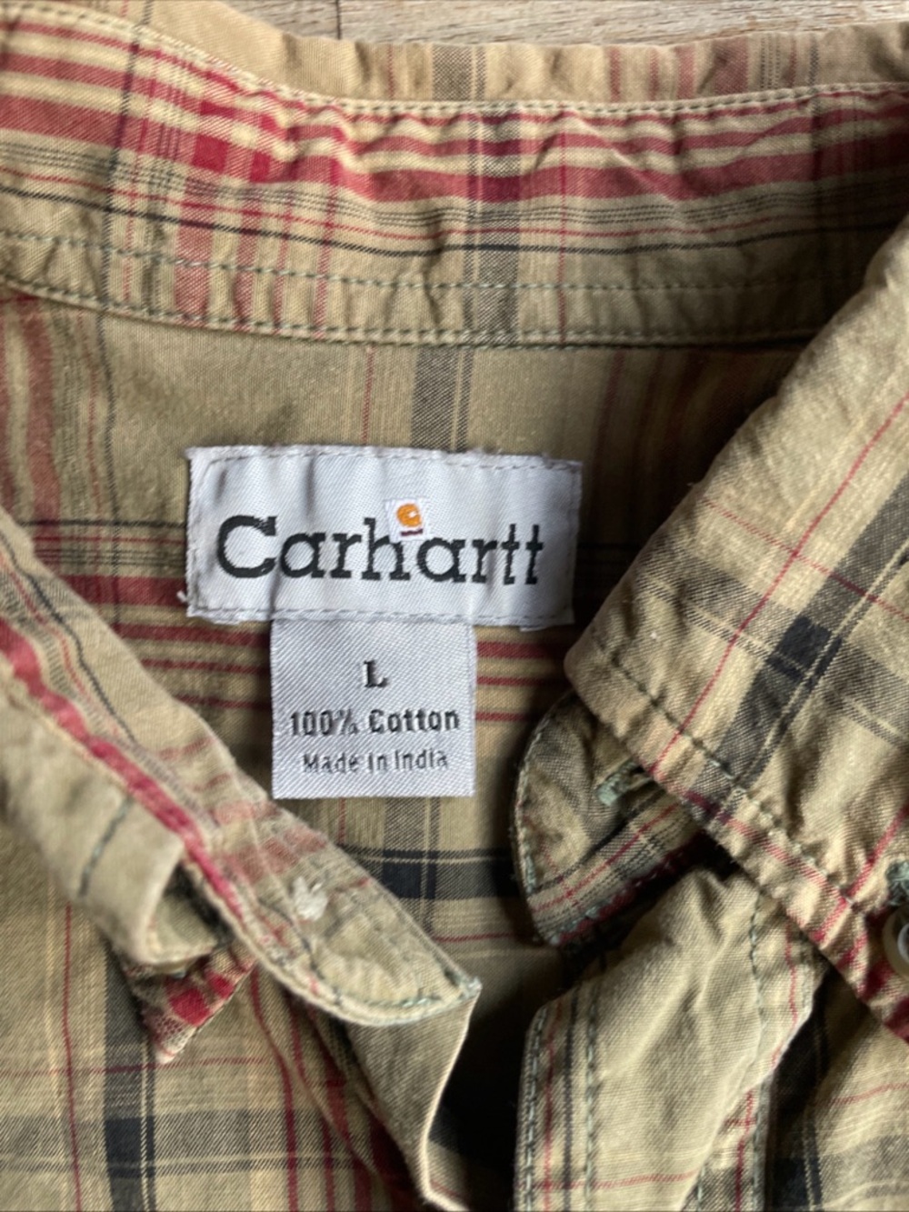 Carhartt Men's Plaid Button-Down Shirt - Khaki Large - Picture 3 of 6